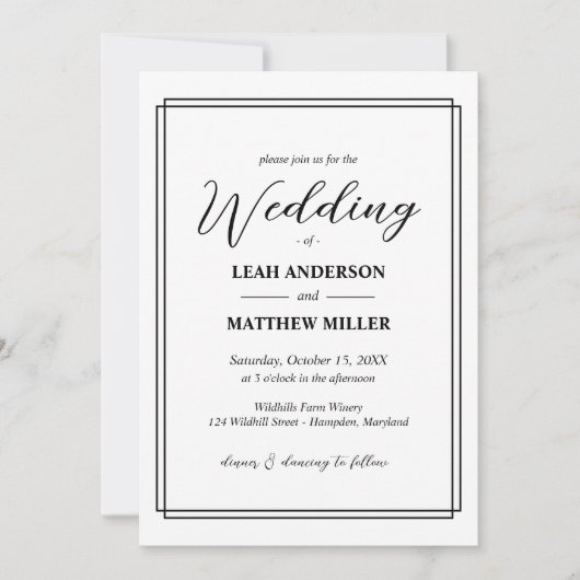 Simple Elegant Floral Pattern Wedding Invitation Kaart (Voorkant)