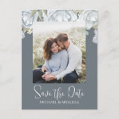 Simple Elegant Floral Photo Dusty Blue Greenery Briefkaart (Voorkant)