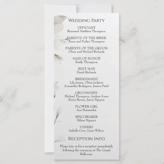 Simple Elegant Floral Wedding Programme (Achterkant)