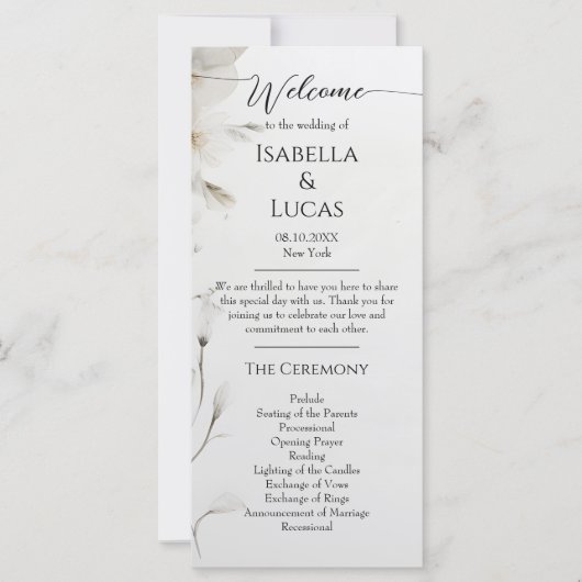 Simple Elegant Floral Wedding Programme (Voorkant)