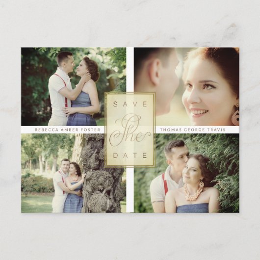 Simple Elegant Four Photos Couple in Love Aankondigingskaart (Voorkant)