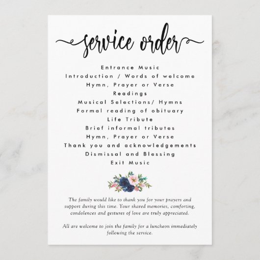 Simple Elegant Funeral Photo Programmakaart (Achterkant)