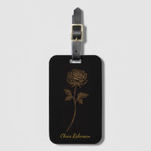 Simple Elegant Gold and Black Rose Custom Name Bagagelabel (Voorkant (verticaal))