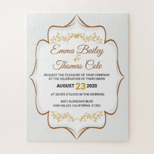 Simple Elegant gold embellished Wedding Invitation Legpuzzel