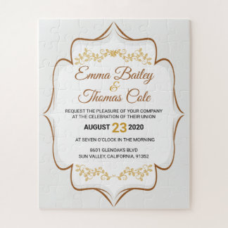 Simple Elegant gold embellished Wedding Invitation Legpuzzel