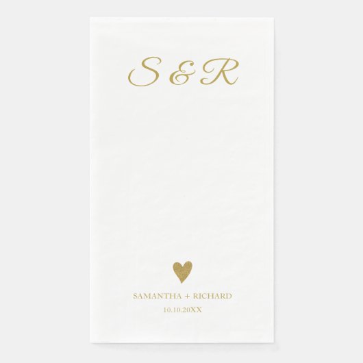 Simple Elegant Gold Heart Monogrammed Wedding  Servet (Voorkant)