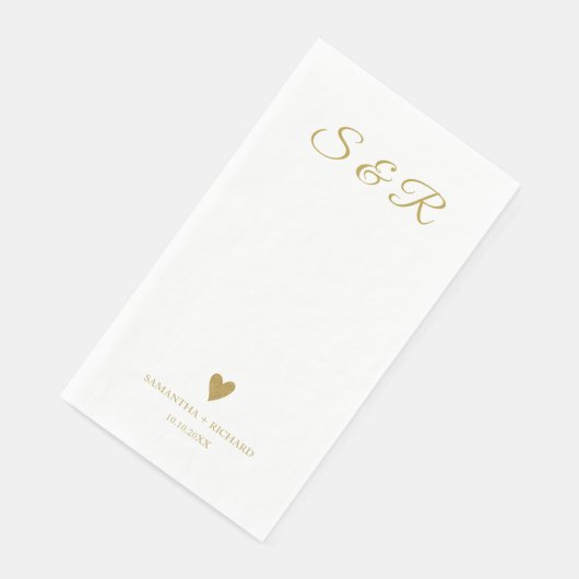 Simple Elegant Gold Heart Monogrammed Wedding Servet (Hoek)