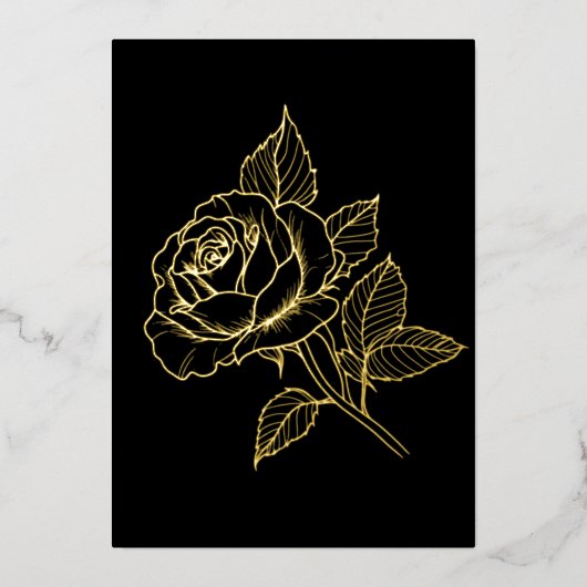 Simple Elegant Gold Rose Black Note Card Folie Feestdagenkaart (Voorkant)