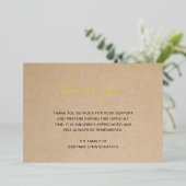 Simple Elegant Gold Rustic Funeral Thank You Card Folie Uitnodiging (Staand Voorkant)