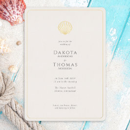 Simple Elegant Gold Seashell Wedding invitation Folie Uitnodiging