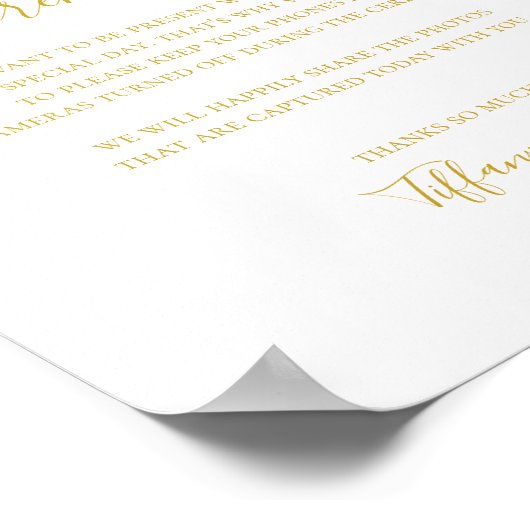 Simple Elegant Gold Unplugged Ceremony Sign Poster (Hoek)