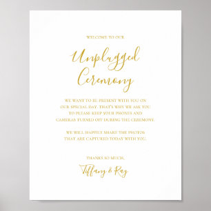 Simple Elegant Gold Unplugged Ceremony Sign Poster