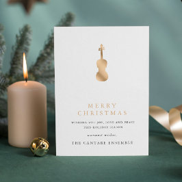 Simple Elegant Gold Violin Musical Christmas Holid Feestdagenkaart