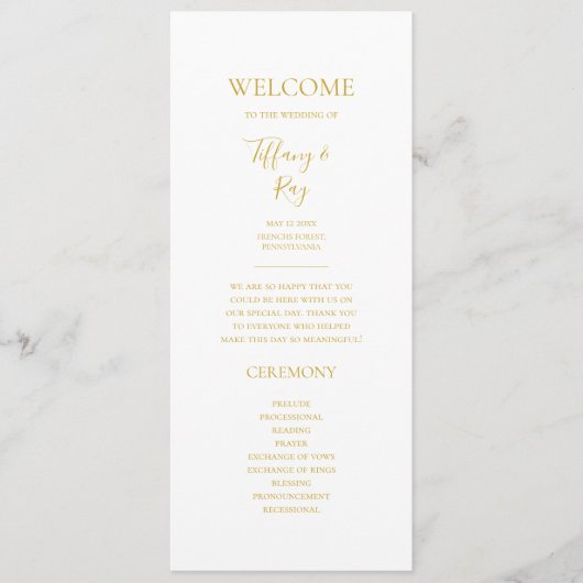 Simple Elegant Gold Wedding Program Programmakaart (Voorkant)