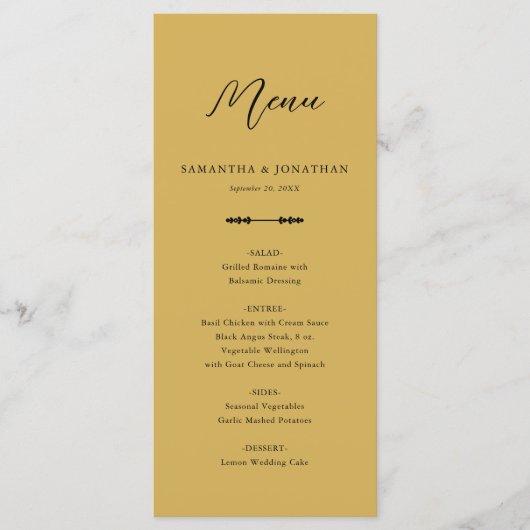 Simple Elegant Gold Wedding Reception Menu (Voorkant)