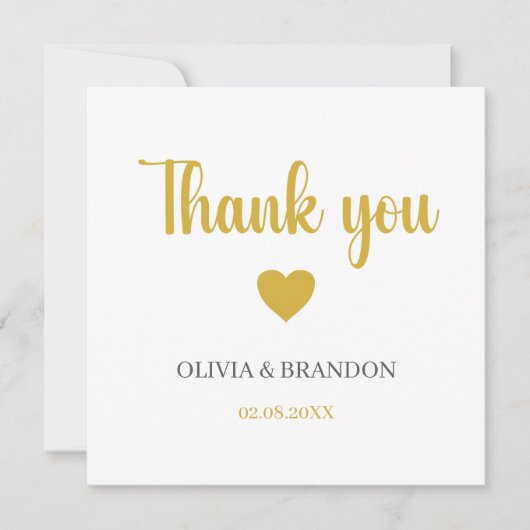 Simple Elegant Gold Wedding Thank You Note Card Bedankkaart (Voorkant)