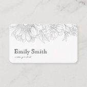 Simple Elegant Gray Floral Line Art QRCode Visitekaartje (Voorkant)