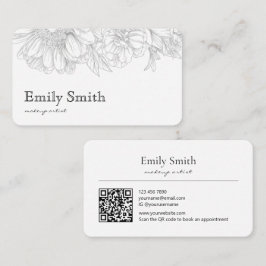 Simple Elegant Gray Floral Line Art QRCode Visitekaartje