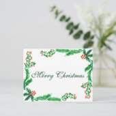 Simple Elegant Green Leaf Decor Merry Christmas Ho Feestdagenkaart (Staand voorkant)