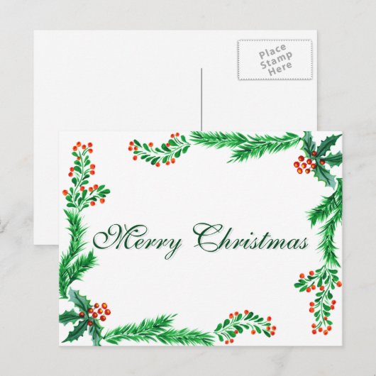 Simple Elegant Green Leaf Decor Merry Christmas Ho Feestdagenkaart (Voorkant / Achterkant)