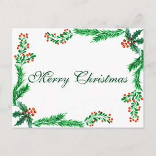 Simple Elegant Green Leaf Decor Merry Christmas Ho Feestdagenkaart