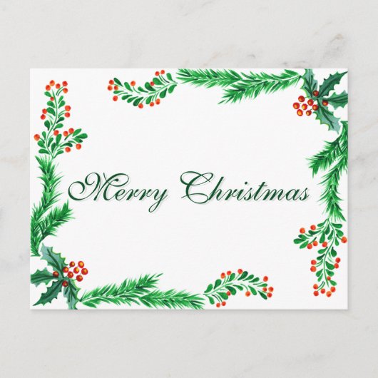 Simple Elegant Green Leaf Decor Merry Christmas Ho Feestdagenkaart (Voorkant)