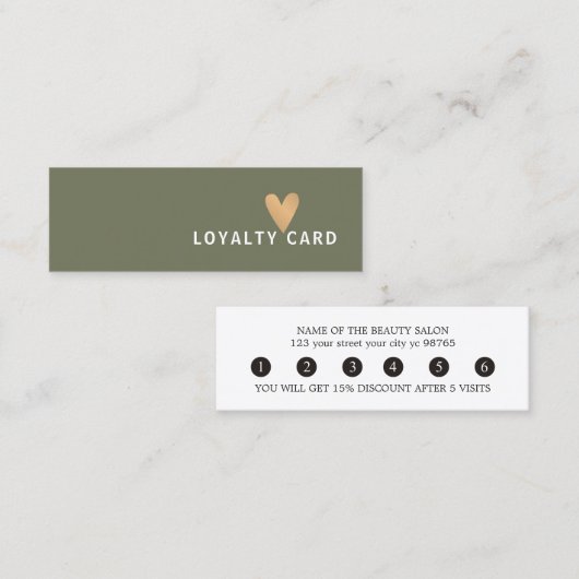 Simple Elegant Green White Faux Gold Heart Klantenkaartje (Voorkant / Achterkant)