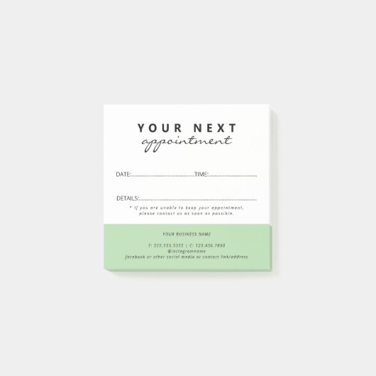 Simple Elegant Green White Salon Appointment Post-it® Notes (Voorkant)