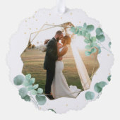 Simple Elegant Greenery Merry and Married Photo Ornament Kaart (Achterkant)