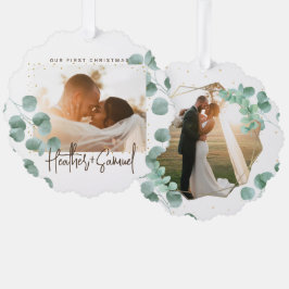 Simple Elegant Greenery Merry and Married Photo Ornament Kaart