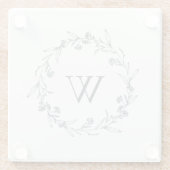 Simple Elegant Grey Floral Laurel Wreatmonogram Glazen Onderzetter (Achterkant)