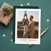 Simple Elegant Happiest Holidays Newlywed Photo Feestdagenkaart