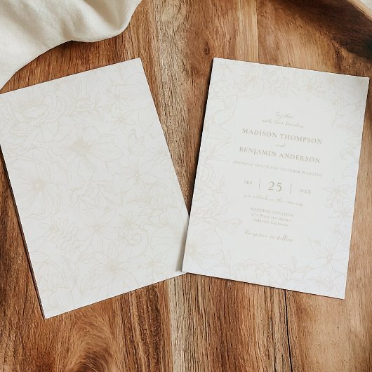 Simple Elegant Ivory Floral Garden Wedding Kaart