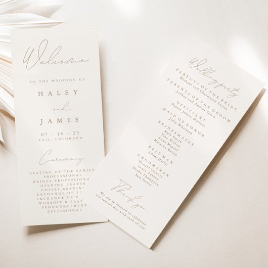Simple Elegant Ivory & Taupe Wedding Program Menu