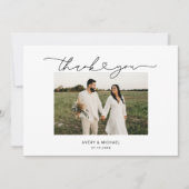 Simple Elegant Love Heart Script Weduwfoto Bedankkaart (Voorkant)