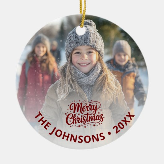 Simple Elegant Merry Christmas Photo Card Gradient Keramisch Ornament (Voorkant)