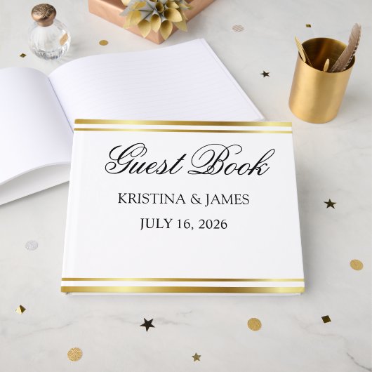 Simple Elegant Minimalist Ivory Wedding Guest Gastenboek (Voorkant open)