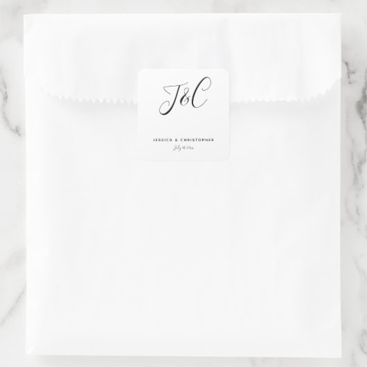 Simple Elegant Minimalist Monogram Initials Vierkante Sticker (Tas)