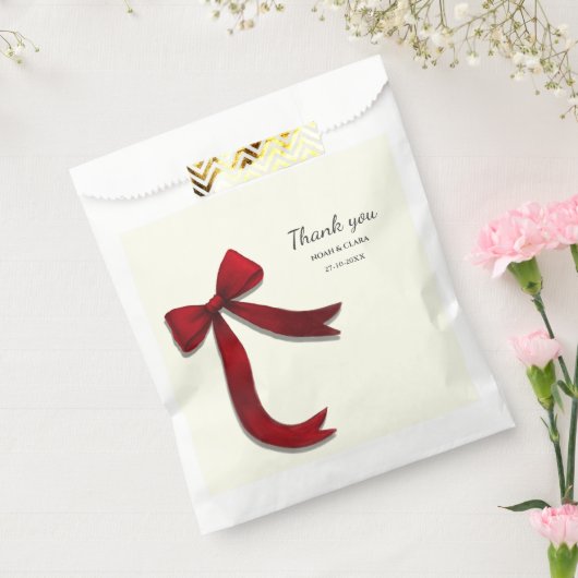 Simple Elegant Minimalist Red Bow Bedankzakje (Gezegeld)