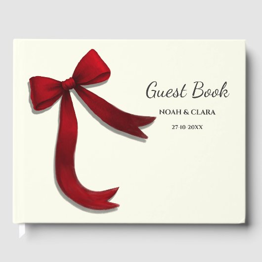 Simple Elegant Minimalist Red Bow Gastenboek (Voorkant)