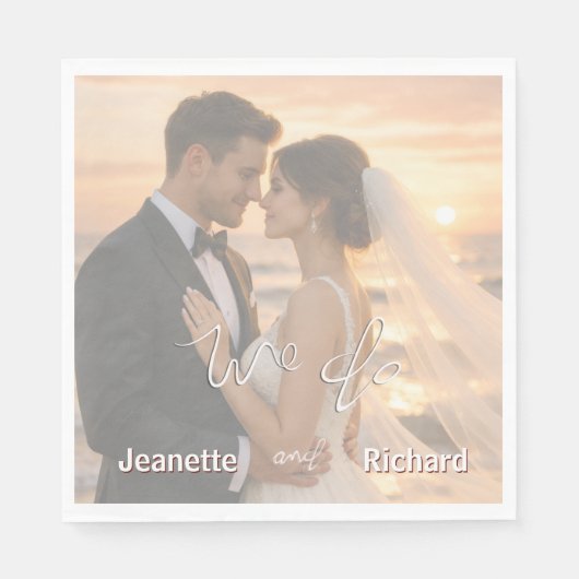 Simple Elegant Minimalist Sunset Beach Wedding Servet (Voorkant)