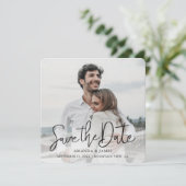 Simple Elegant Modern Black Typografie Foto Save The Date (Staand voorkant)