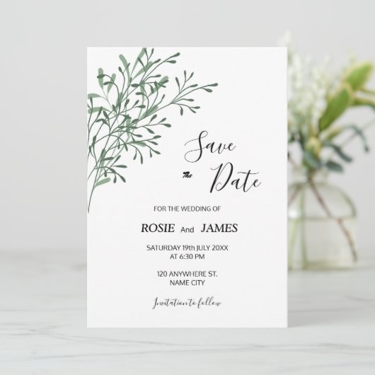 Simple Elegant Modern Greenery Save the Date (Staand voorkant)