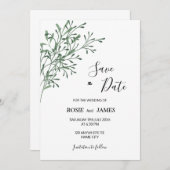 Simple Elegant Modern Greenery Save the Date (Voorkant / Achterkant)