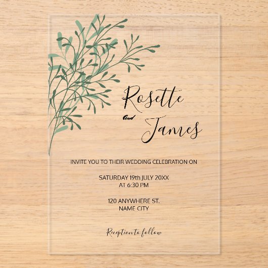 Simple Elegant Modern Greenery wedding  Acryl Uitnodigingen (Voorkant)