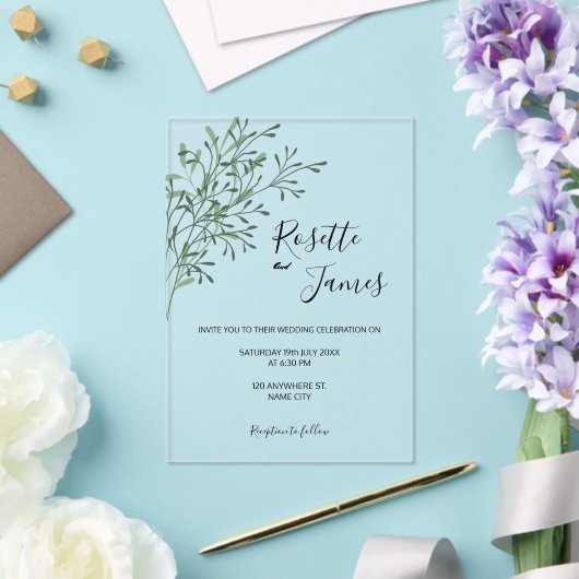Simple Elegant Modern Greenery wedding  Acryl Uitnodigingen (Insitu (Huwelijk))