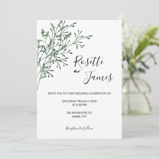 Simple Elegant Modern Greenery wedding Invitation Kaart (Staand voorkant)