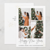 Simple Elegant Modern Happy New Year Four Photo Feestdagenkaart (Voorkant / Achterkant)