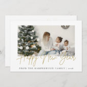 Simple Elegant Modern Happy New Year One Photo Feestdagenkaart (Voorkant / Achterkant)