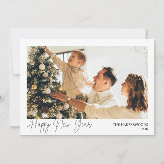 Simple Elegant Modern Happy New Year One Photo Feestdagenkaart (Voorkant)